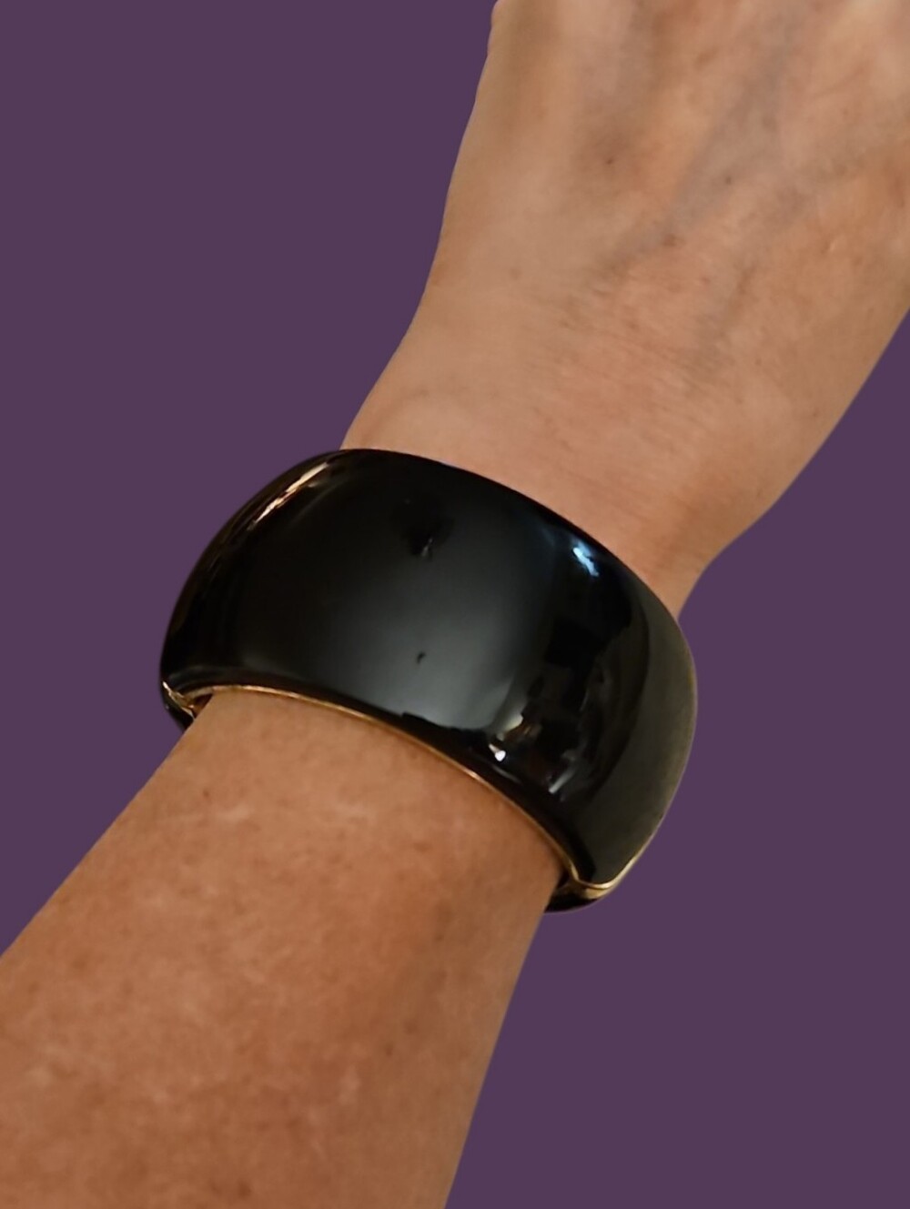 Vintage Black Glossy Chunky Clamper Bangle Bracelet